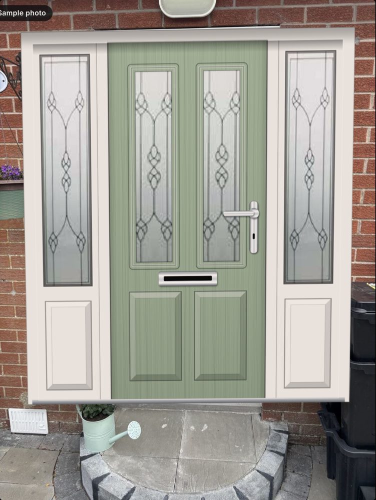 A new composite door shown on a customer's house photo in the Mercury door designer