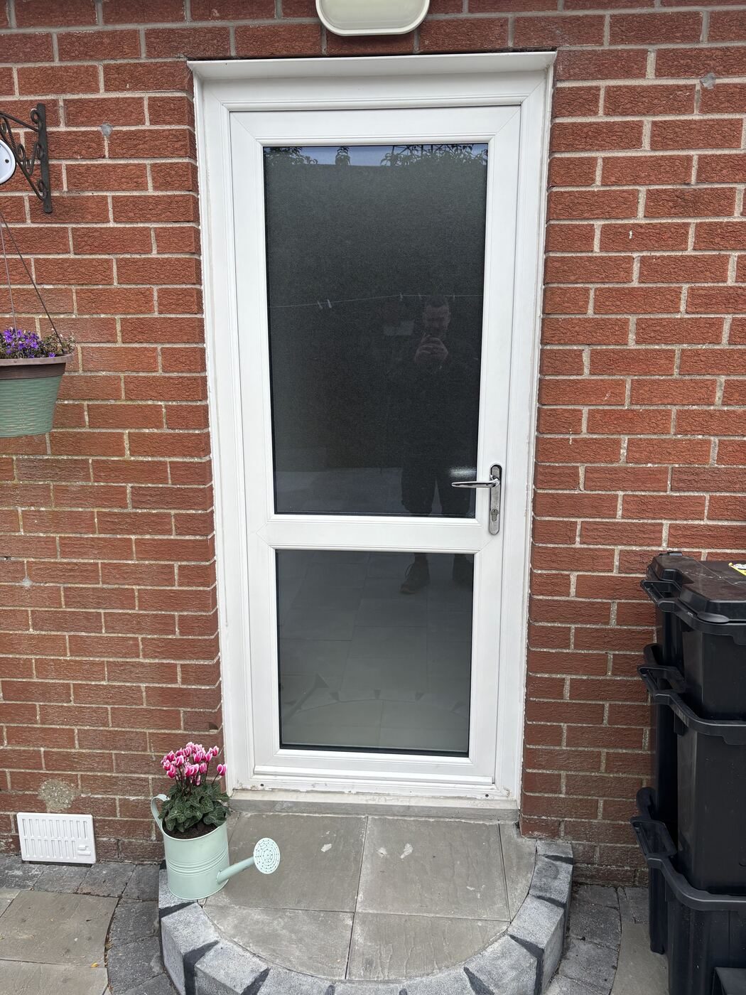 White uPVC back door with obscure glass